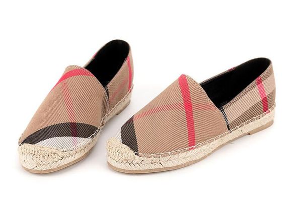 

Women e padrille ca ual fi herman hoe check grid tripped canva lip on nicker kate ballet flat loafer