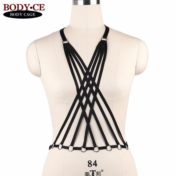 

womens black body bondage harness bra lingerie elastic strappy cage bustier fetish burlesque dance dress rave wear, Black;white