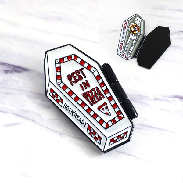 

cute coffin shape brooch sweet cute romantic colourful style pins gift for friend printed with rest in pizza ready, Gray