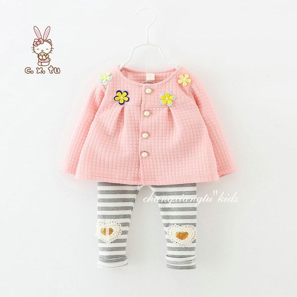 

2018 girls tops toddler girls coat clothing set jacket + leggings kids clothes baby dress flowers clothes designers dress, White