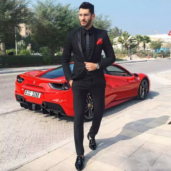 

slim fit black men suits 2018 wedding groom tuxedos bridegroom suits groomsman prom wear man blazer 2 pieces (jacket+pants, Black;gray