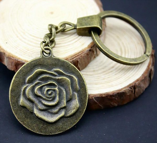 

6 pieces key chain women key rings fashion keychains for men rose flower 32mm, Slivery;golden