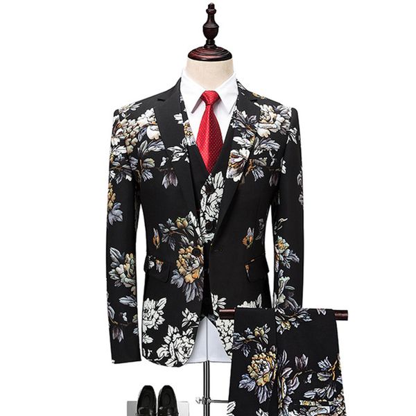 floral suit men 2018 latest coat pant designs wedding suits for men plus size 4xl 5xl 6xl slim fit mens party prom suits White black buy at the price of 190.03 in
