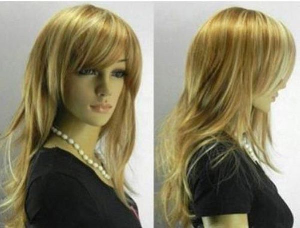 

fashion new medium cosplay blonde mixed women's /girl wig wigs for women, Black;brown