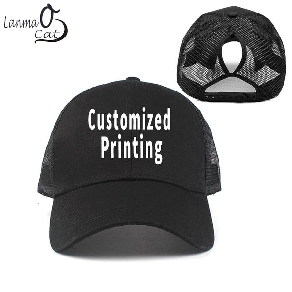

lanmaocat female mesh snapback cap custom print women baseball cap with hole diy customized hat hole for braid ing, Blue;gray