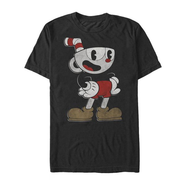 

cuphead happy pose mens graphic t shirt funny 100% cotton t-shirt, White;black