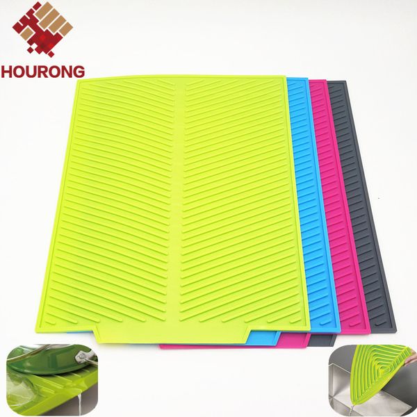 

wholesale- hourong 1pc rectangle dish drying mat antibacterial dishwaser safe kitchen tools silicone heat resistant mat