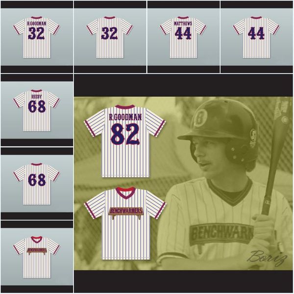 

Men Howie Goodman 32 Benchwarmers Pinstriped Baseball Jersey Gus Matthews 44 Clark Reedy 68 Richie Goodman 82 Jerseys