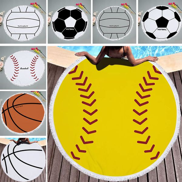 

round tassel baseball softball beach towel polyster volleyball picnic beach blanket yoga mat cover bath shawl bikini wrap 8 colors hh7-1004