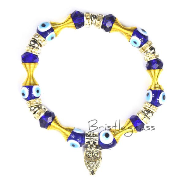 

bristlegrass turkey turkish evil eye owl glass beaded strand bracelet amulets lucky charm blessing protection gift for men women, Black