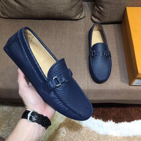 

2018 luxury designer mens loafers men designer dress shoes snake genuine leather metal snap mens dress shoes big size dhl shoes, Black