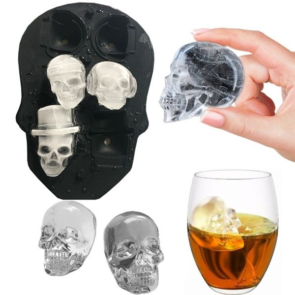 

3d skull ice cube mold with lid, flexible food grade silicone ice cube chocolate candy mold trays, 6 skull black