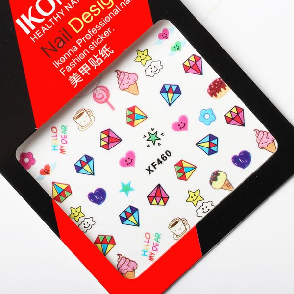

ikonna xf460 color diamonds coffee stars clouds ice cream wings heart flying nail art stickers, Black