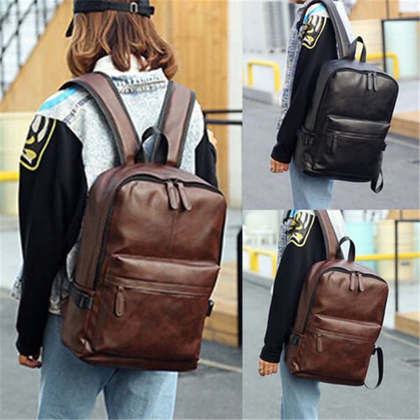 

new au backpack pu leather shoulder school computer bag tote bag rucksack two color for choice