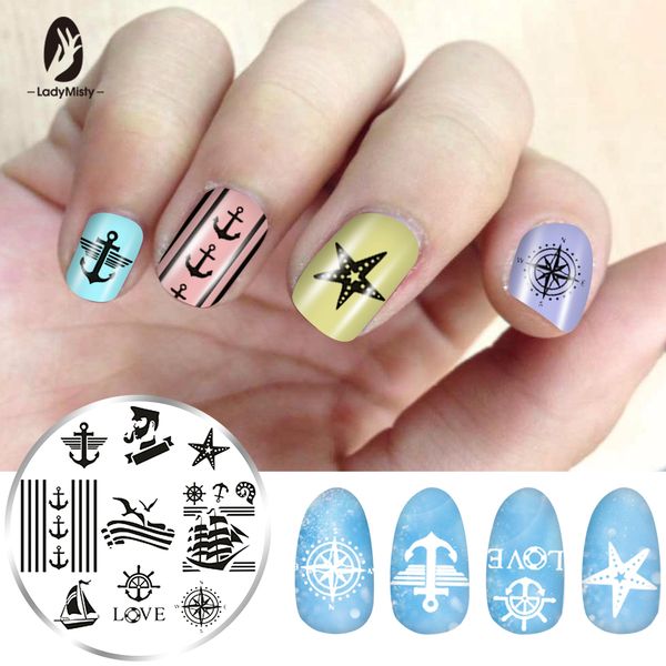 

ladymisty sailors & sea sailing theme nail art stamp template image plate lm14r nail stamping plates set, White