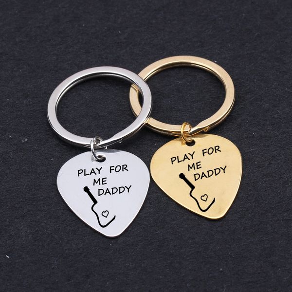 

engraved play for me daddy guitar pick key chains gifts for great father father's day gift commemorative gift keyring driver, Silver