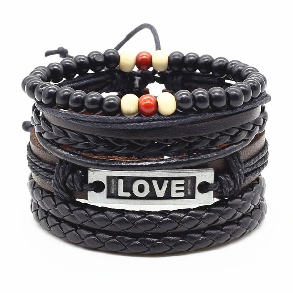 

moda boho pulseras mujer hombre pulseira masculina feminina bead love charm leather men bracelets for women jewelry wholesale, Black