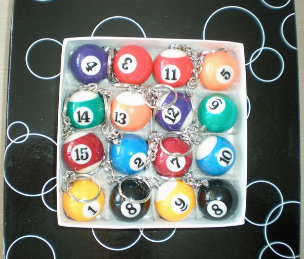 

16pcs/lot pool billiard snooker table ball keychain keyring 1-1/4" 3.2cm