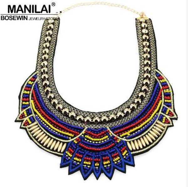 

manilai fashion handmade ethnic choker necklace bib collares multicolor beads statement necklaces boho jewelry women accessories, Blue;red