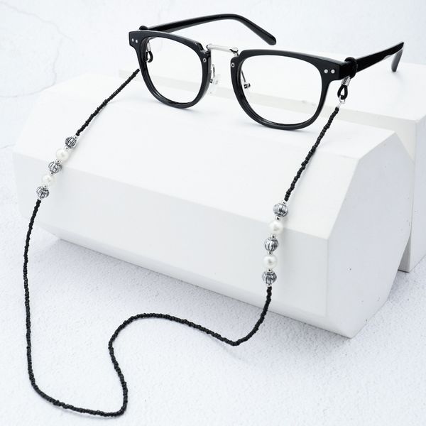 

black acrylic beads pearl silver chain eyeglasses cord sports reading glasses sunglasses strap holder neck headband accessories