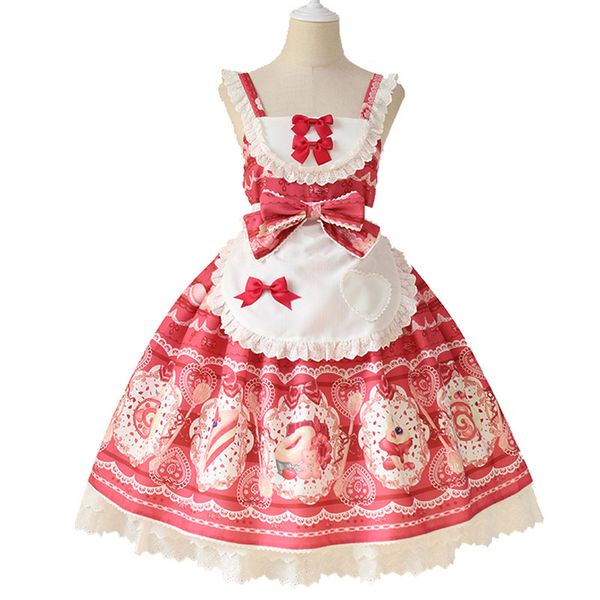 

sweet desert printed lolita jsk dress with apron by alice girl ~ pre-order, Black;red