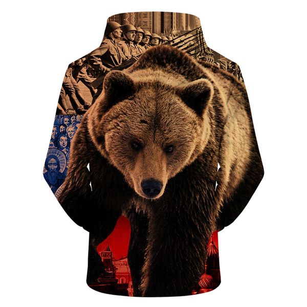 

2019-2025 3d printing mens hoodies and sweatshirts men hooded russian bear print clothing pullovers sudadera hombre, Black