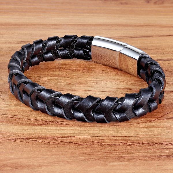 Homme Bracelet Marron Noir tressé bracelets en cuir pour Acier Inoxydable Fermoir
