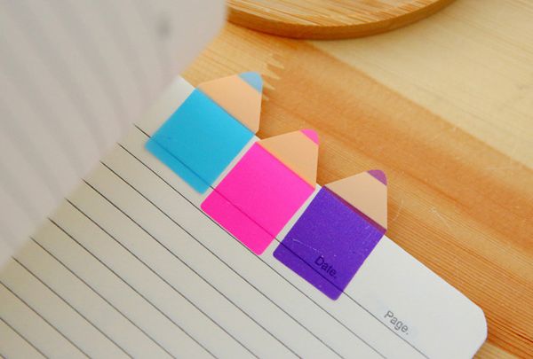 

candy color pencil shape fluorescent sticky notes memo pad with ruler notes memo flags bookmark for office school supply