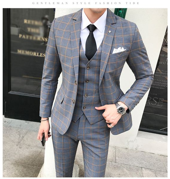 

новый стиль lattice красивая одной кнопки мужчины костюм ударной воротник groom tuxedos 3 шт (куртка + брюки + жилет, Black;gray