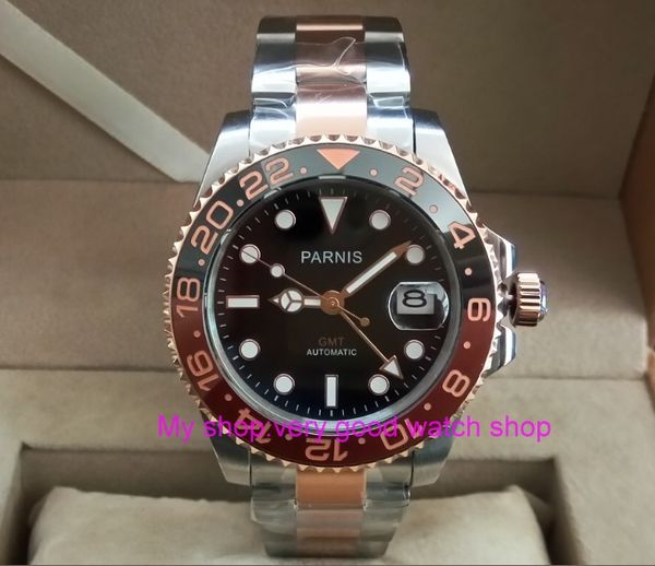 

40mm sapphire crystal gmt automatic machinery movement luminous men's watches rotate bezel pa37-p8, Slivery;brown