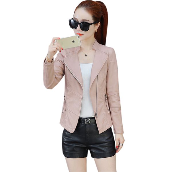 

2018 new fashion women spring autumn soft faux leather jackets lady motorcyle zippers biker coats black jackets outerwear fp1391