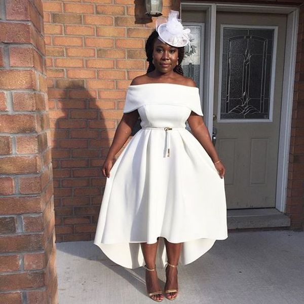 

cocktail dresses 2019 hi-lo white dubai bateau party arabic african women off the shoulder short prom dress middle east party gowns, Black