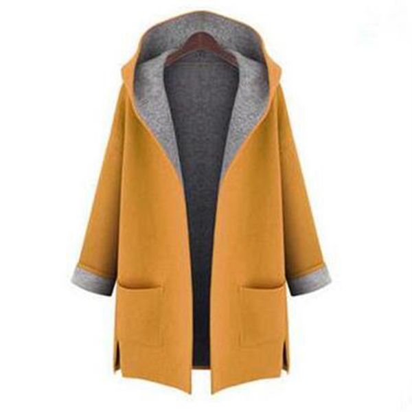 

2018 women hood woolen coat autumn wool blends fashion outwear female plus size coats for ladies autumn winter wool blends, Black