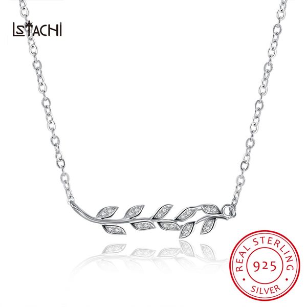 

lstachi necklace new arrival leaf shape zircon pendents neck accessories s925 sliver jewelry gift for women girl friend mom, Silver