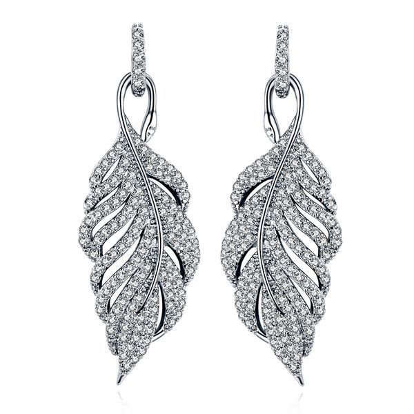 

sale 925 silver europe feather crystal from new fashion creative cz earrings classic retro micro set jewelry, Golden;silver
