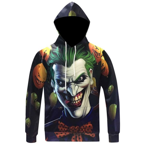 

men hooded sweatshirts hip hop colorful printed pumpkin joker evil smiling 3d hoodie male long sleeve pullover survetement homme, Black