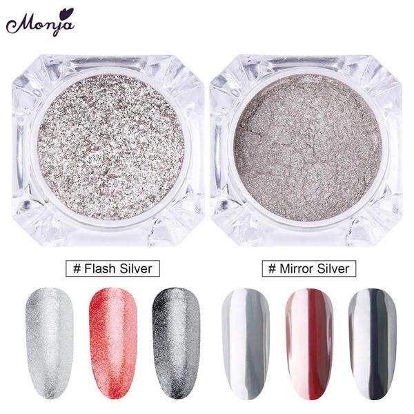 

monja nail art holographic pigment sliver glitters acrylic magic mirror effect powder dust decoration manicure tool, Silver;gold