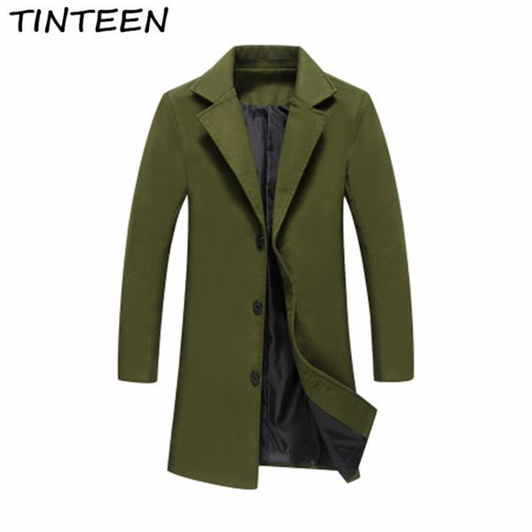 

tinteen 2018 осень и зима мужская большой размер мода тенденция тонкий сплошной цвет шерстяное пальто мужская ветровка пальто hxh152, Black