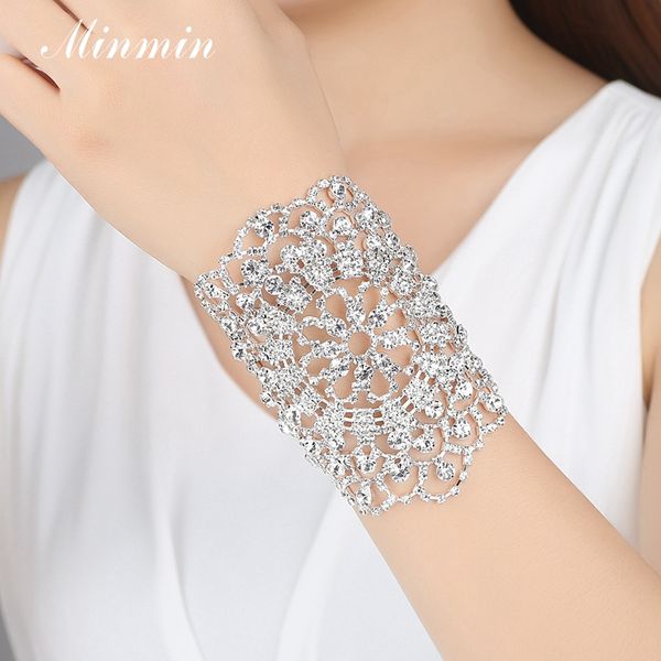 

minmin romantic silver color charms bracelet women rhinestone crystal bridal wrap bracelets wedding engagement jewelry sl052, Golden;silver