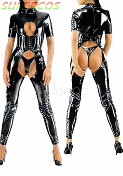 

halloween carnival party shiny black pvc catsuit zentai suit