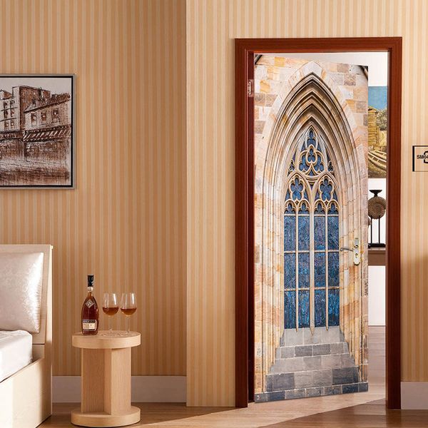 Most Popular Gothic Window Door Sticker Creative Vinyl Decal Removable Wallpaper Waterproof Art Wall Mural For Living Room Decor Wall Decal Murals