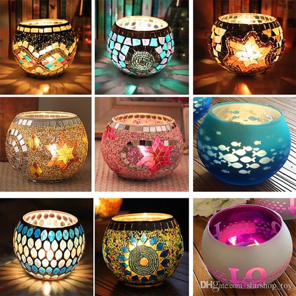 

mosaic glass candlestick wedding party prop wedding bar candle holder home decoration lantern xmas gifts not with candle ty7-271