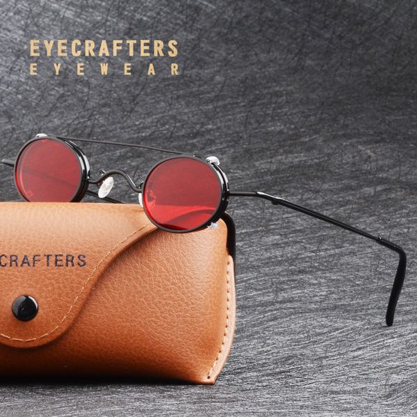 

brand design black red small round sunglasses mens gothic steampunk sunglasses womens fashion retro vintage eyewear, White;black