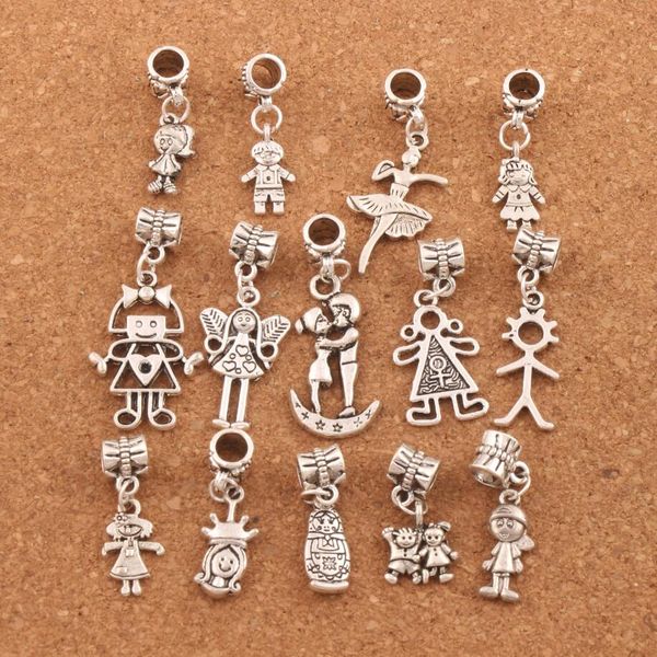 

Pretty Girl Boy Charm Beads 100pc/lot Tibetan Silver Fit European Bracelet Jewelry DIY Loose Beads BM54