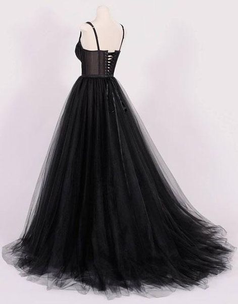 Preto a linha vintage gótico vestido de casamento com alças simples elegante informal vestidos de noiva com cor espartilho volta curto train226c