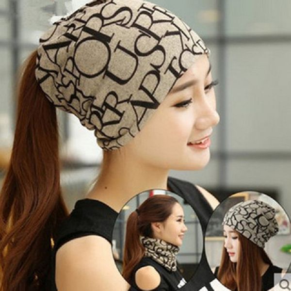 

cotton letteprinted cap autumn winter warm hats for women cap 3 way to wear bonnet femme as beanie ring scarf turban