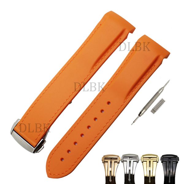 

20mm 22mm men orange orange line waterproof diving silicone rubber watch band strap with stainless steel buckle for omeg+ tools, Black;brown