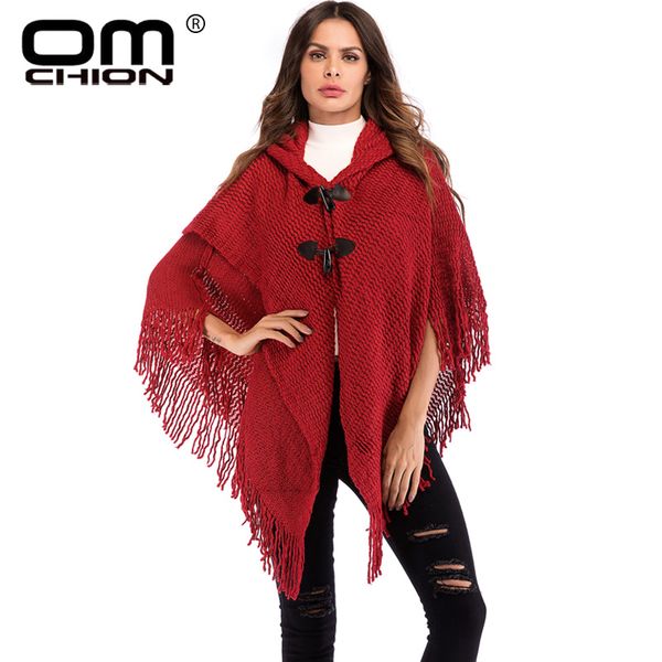 

omchion hooded tassel cloak 2018 winter batwing sleeve loose sweater women casual loose poncho vintage knitwear lmm214, White;black