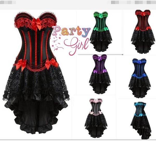 

corsets dress with skirt burlesque vintage striped floral lace up corset bustier tank for women gothic cosplay costume, Black;white