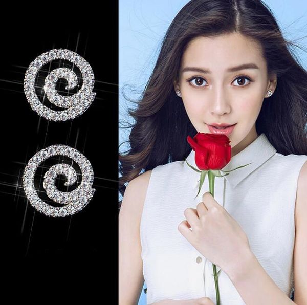 

s925 sterling silver candy stud clear cz stud earrings women clear crystal snail shell earrings stud, Golden;silver